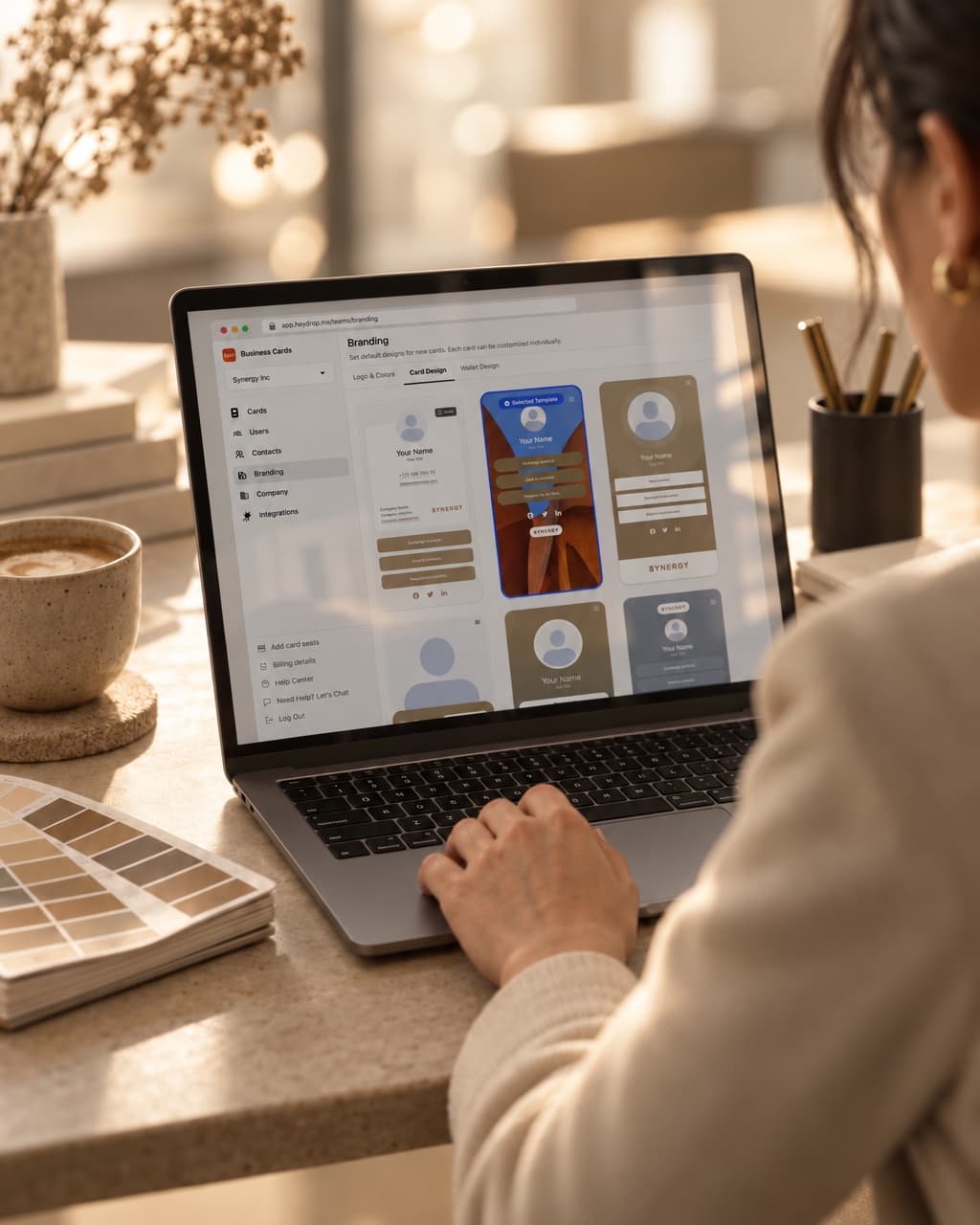 Choosing company card templates in the HeyDrop branding dashboard
