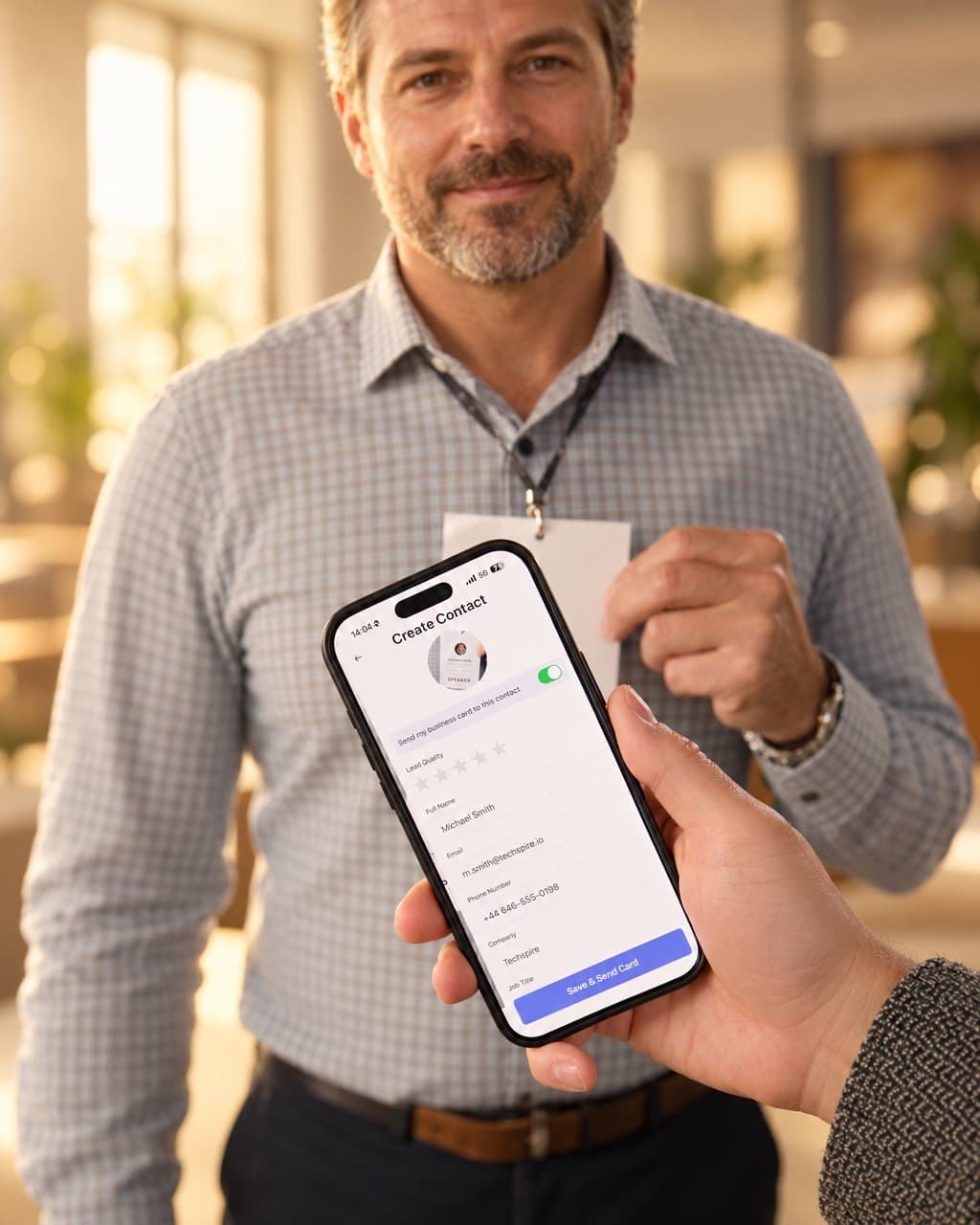 Scanning a speaker badge into a new HeyDrop contact