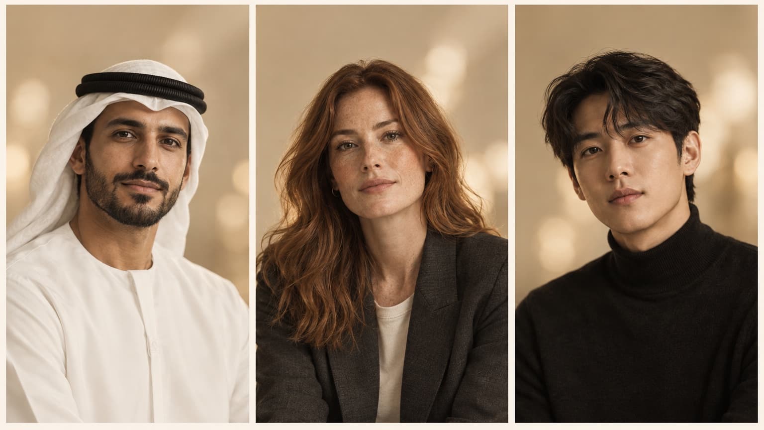 Three HeyPhoto studio headshots in different styles