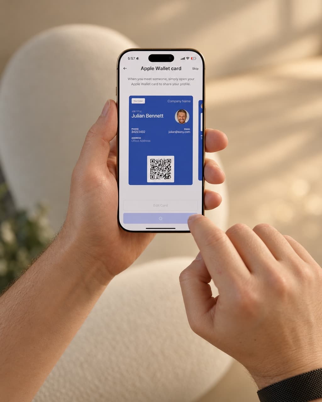A branded HeyDrop Wallet card with QR code