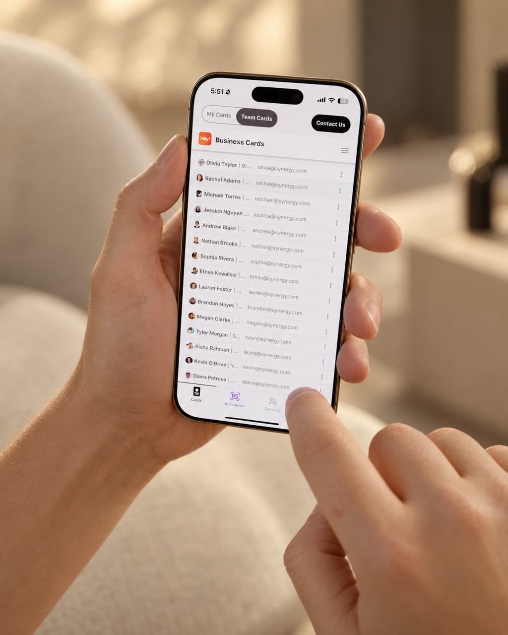 The Team Cards list in the HeyDrop app